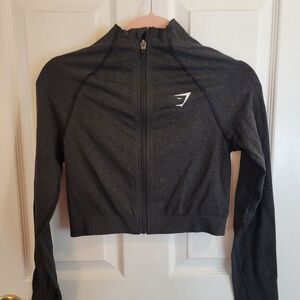 Gymshark Dark Heather Grey Cropped Compression Zip Top